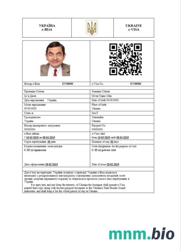 Ukraina e-visa szablon